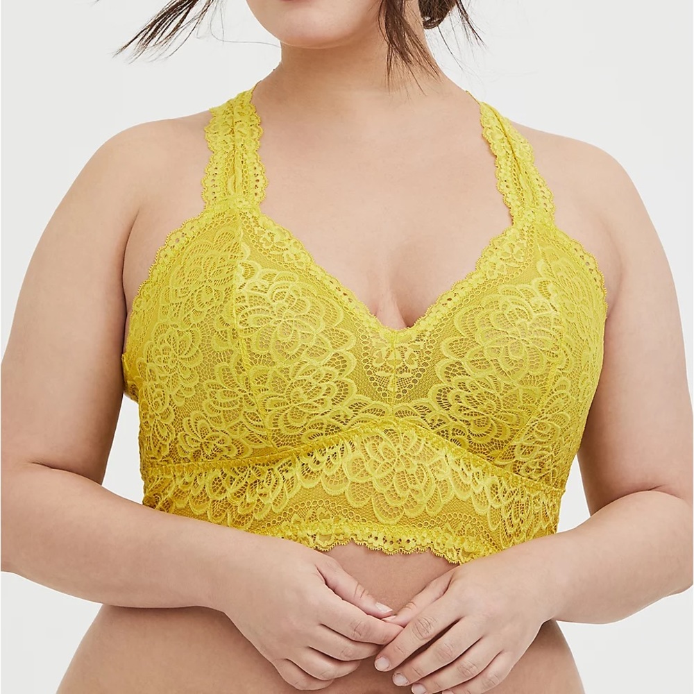 Torrid Size 4 LEMON YELLOW LACE RACERBACK BRALETTE